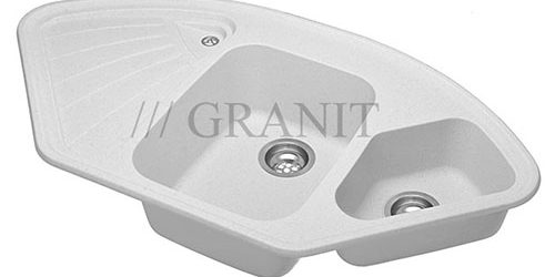 Кутова гранітна мийка 106×57 см біла Гранитная мойка белая 106x57 см