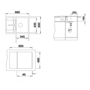 Мойка кухонная гранитная 68x50x19 см черная врезная