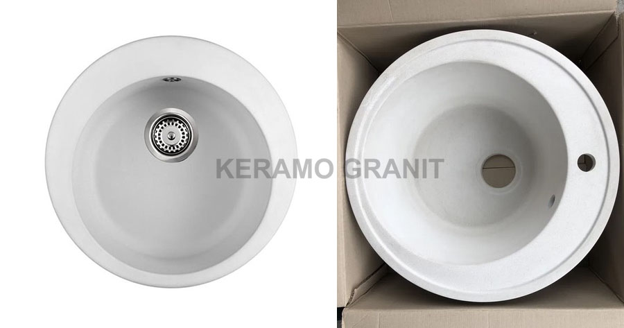 Кухонна гранітна мийка кругла білого кольору купити